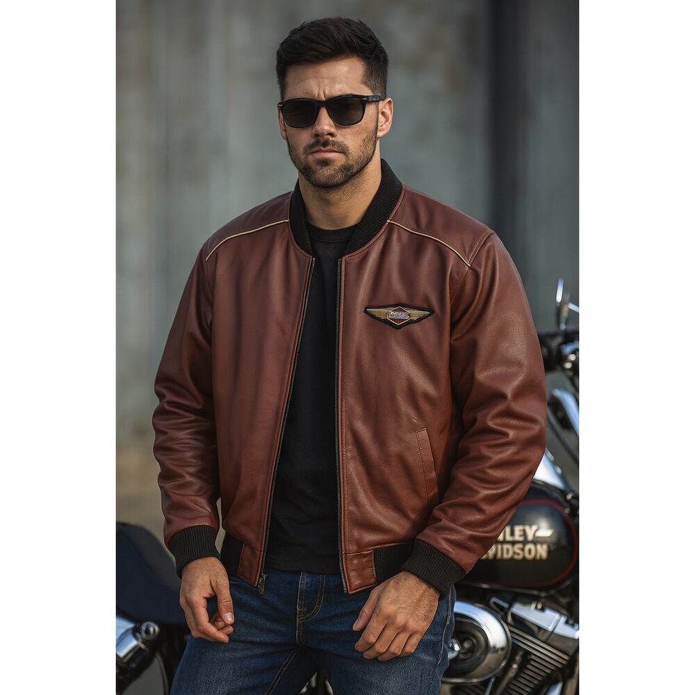 Harley-Davidson Men's 3X Rum Raisin Leather Bomber Jacket 120th Anniversary Red